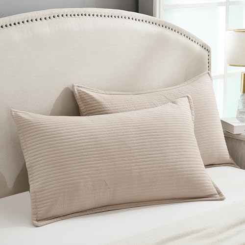 Stripe Quilted Pillowcases Set of 2, King Size Envelope Pillow Covers