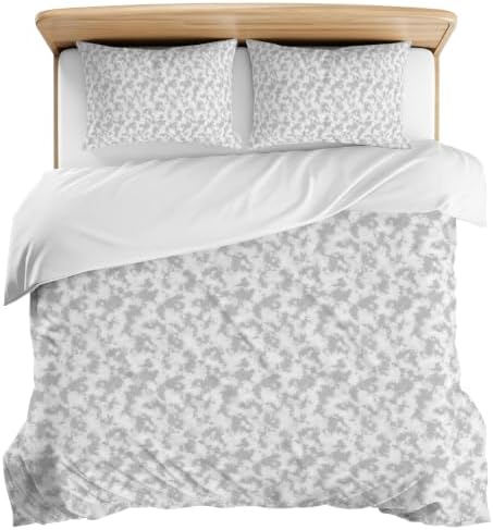 3 Pieces Bedding Set Queen Size, Gray Florals Soft Duvet Covers Set