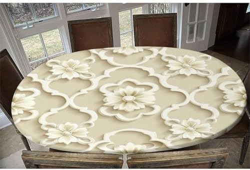 Table Pad Protector, Beige and White Geometric Pattern Printed on