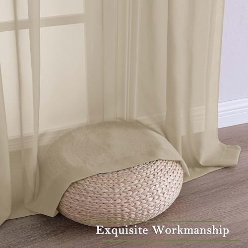 Lecloud Taupe Sheer Curtains 120 Inches Long 2 Panels Set, Rod Pockets