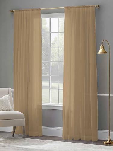 Solid Color Sheer Curtains 108 Inches Long 2 Panels, Semi Sheer Rod