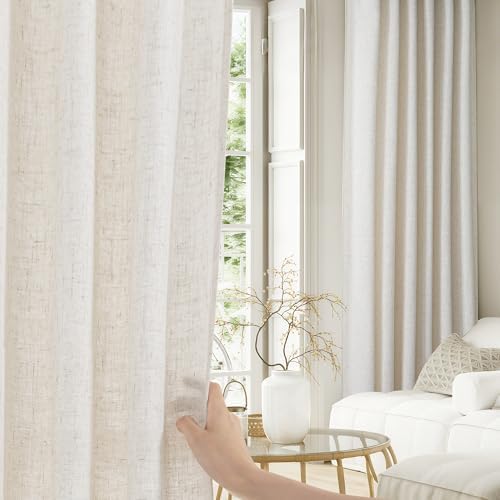 NICETOWN Linen Long Curtains 120 Inch Length 2 Panels Set for Living