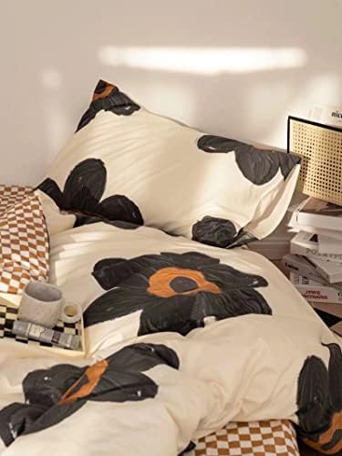 Houseri Black Sunflower Comforter Set King Beige White 3D Floral