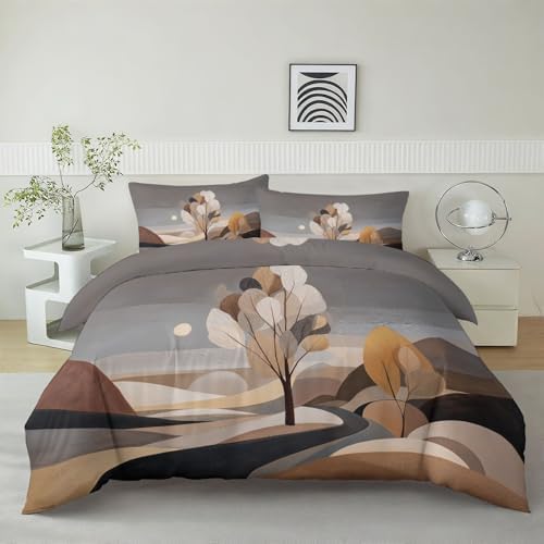 King Duvet Cover Set - Minimalism Nature Trees Bedding Grey, 3 Piece