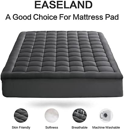 EASELAND Queen Mattress Pad Cotton Pillow Top Mattress Topper Dark