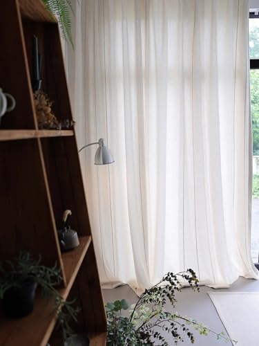 Natural Linen Back Tab Curtains 84 Inch Length for Living Room 1 Panel