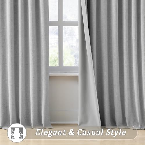 RAIN CITY Grey Linen Blackout Curtains 63 Inches Long 2 Panels 50 x 63