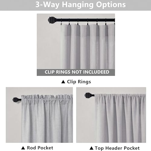 Grey Bedroom Curtains 63 Inch Length for Living Room 2 Panels Rod