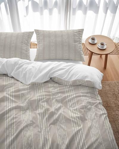 LooPoP Duvet Cover Set Queen Size Beige Boho Comforter Sets 3 Pieces