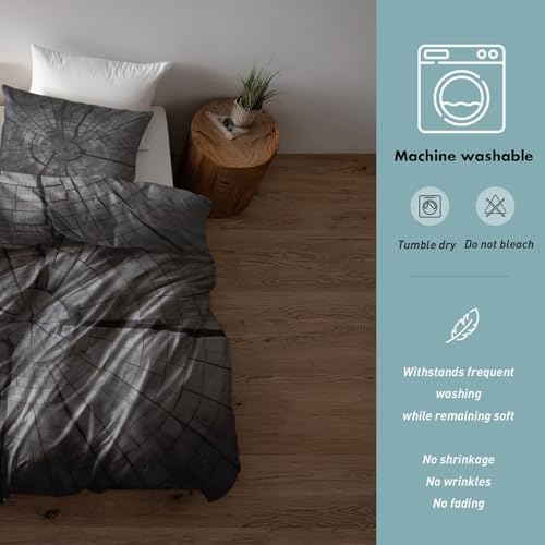 Modern Abstract Duvet Cover Queen Size, Grey Rustic Wood Plank