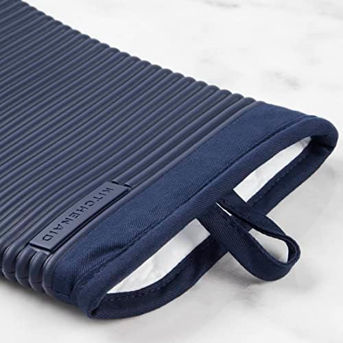 KITCHENAID Ribbed Soft Silicone Oven Mitt 2-Pack Set, 7.5"x13", Ink