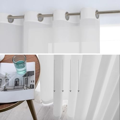 Solid Color Sheer Curtains for Living Room 63 inch Length 2 Panels