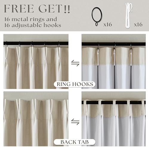 Cream Beige Pinch Pleated 120 Inch Curtains High Ceiling Linen