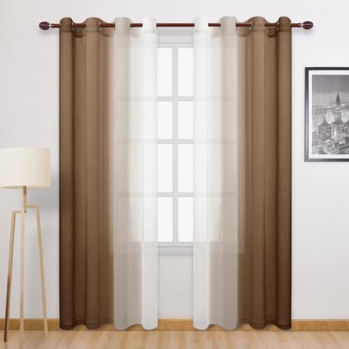 DWCN Ombre Sheer Curtains - Faux Linen Semi Voile Gradient