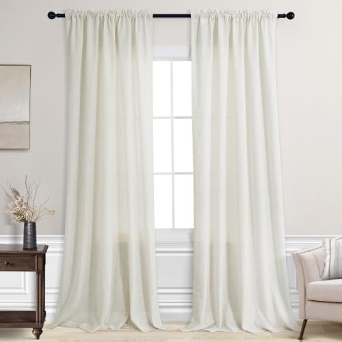 KOUFALL 108 Inch Curtains,Light Filtering Linen Semi Sheer Curtains