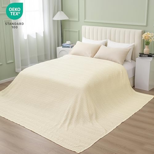 PHF Cooling Waffle Blanket for Hot Sleepers Cal King, 110"x96", Ivory