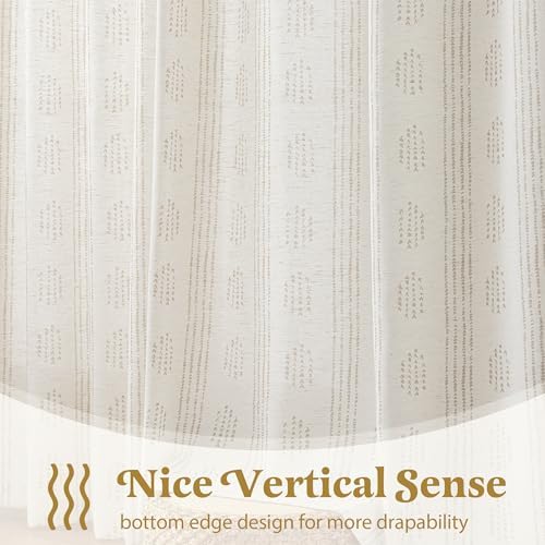 Taupe Linen Boho Curtains 96 Inch Farmhouse Grommet Top 2 Panels