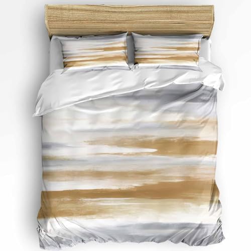 Duvet Cover Set Queen, Brown Grey Mottled Texture 3 Piece Bedding Set