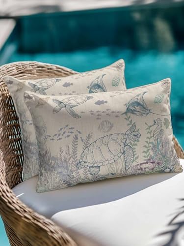 Outdoor Pillows Waterproof, Turtle Coastal Bedding Throw Pillows with