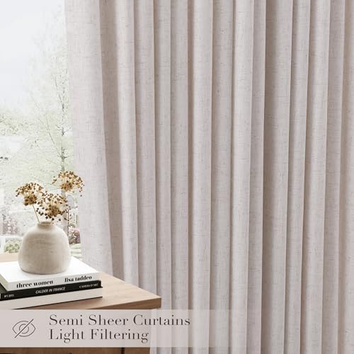 Joywell Extra Long Linen Pinch Pleated Curtains 120 Inches Light Beige