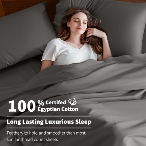 Shilucheng 100% Egyptian Cotton King Size Sheets Set (Dark Grey, King)