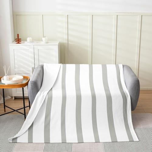 Minimalist Gray and White Stripe Flannel Blanket Twin 60x80 Inch
