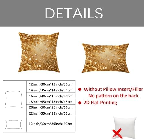 Sunflower Throw Pillow Covers Set of 2, Elegant Glamorous Leaves