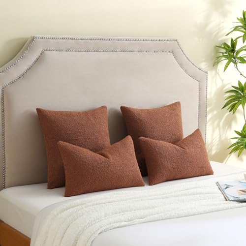 FUTEI Pack of 2 Boucle Textured Throw Pillow Covers 18x18 Inch, Rust