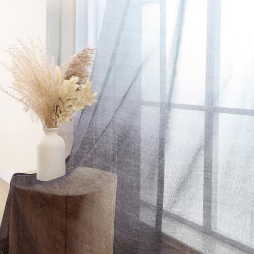 L.Z.E White Grey Ombre Sheer Curtains 63 Inches Long, Transparent