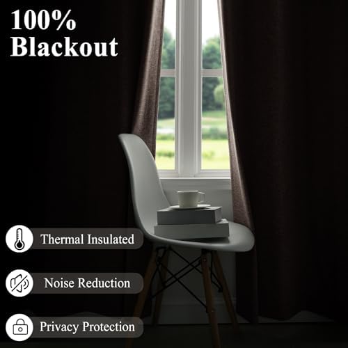 Full Blackout Linen Curtains for Bedroom Living Room 3 in 1 Hanging