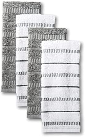 KitchenAid Albany Kitchen Towel 4-Pack Set, Grey/White, 16"x26"