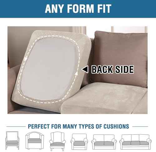 H.VERSAILTEX Velvet Sofa Cushion Cover, 3 Piece, Ivory