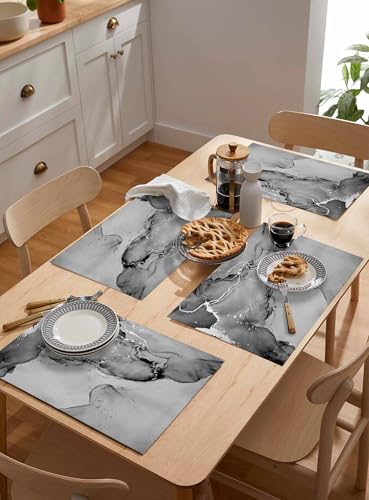 Abstract Placemats Set of 8 Fluid Art Gray Ripples Place Mat for