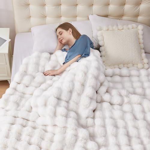 Anysay Faux Fur Throw Blanket,1000GSM Fluffy Soft Bubble Blanket