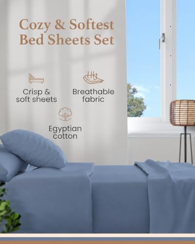 100% Egyptian Cotton Sheets King Size, 4 Piece, Slate Gray Sheets King