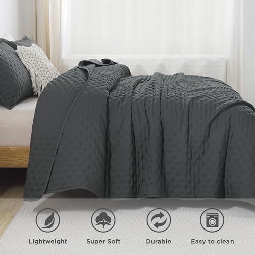 Andency Dark Grey King Size Quilt Bedding Set, 3 Pieces Bedspread