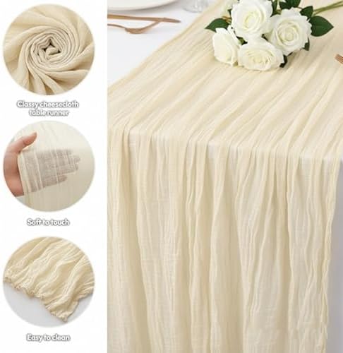 Beige Cheesecloth Table Runner 35x120 Inches Ivory Gauze Rustic Boho