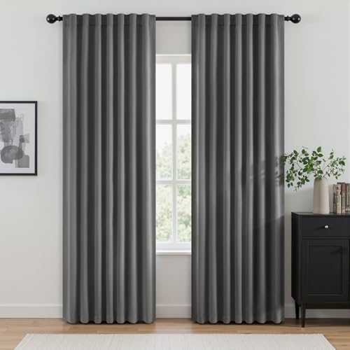 ANRODUO Grey Back Tab Blackout Curtains 120 Inch Length 2 Panels