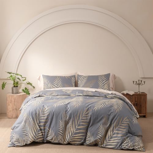 Luxury Tropical Plant Duvet Cover King, 3 Pieces Leaves Patterned