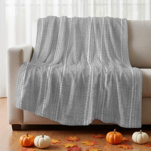 Flannel Fleece Blanket 60" x 80", Grey Stripe Microfiber Cozy Soft