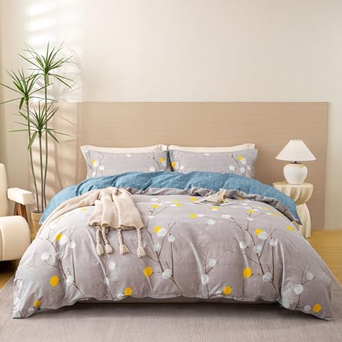 OAITE King Duvet Cover Set 3pcs 100% Cotton Grey Abstract Branch