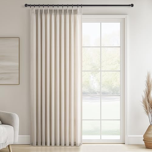 Topfinel Oatmeal Pinch Pleated Linen Curtains 84 Inch Length 1 Panels