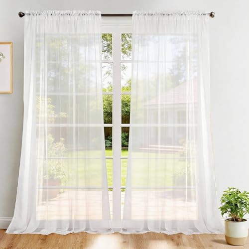 Dreaming Casa Rod Pocket Solid Sheer Curtains, White, 72" W x 84" L