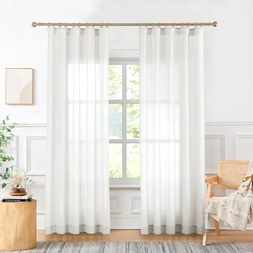 2 Panels Semi Sheer Linen Back Tab Curtains for Living Room, 40"W x