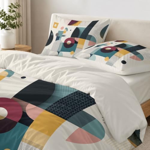 Modern Abstract Reversible Off White Duvet Cover Set King Size | Duvet
