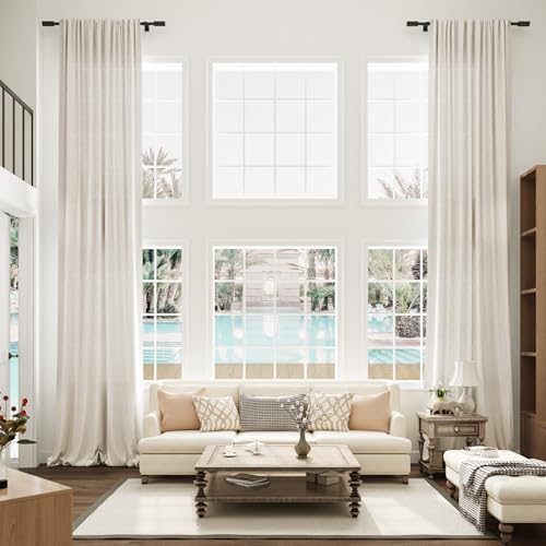 Guken Light Beige 192 Inch Linen Extra Long Curtains for High Living