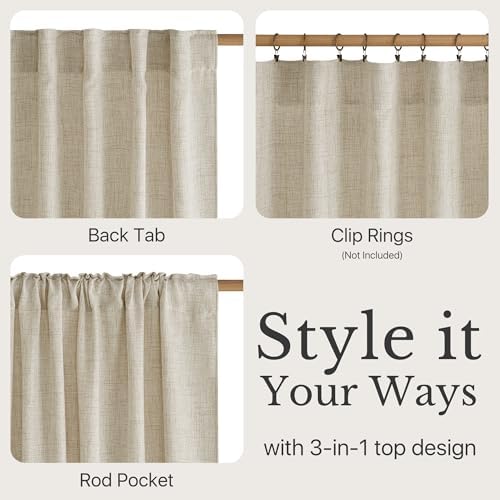 NICETOWN Beige Bedroom Curtains 96 inches Long, Rod Pocket & Back Tab