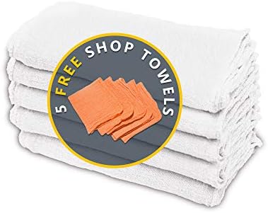 White Shop Towels – 12x14 Inch, 100% Cotton, Pack of 50 + 5 Bonus