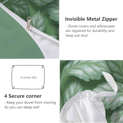 Duvet Cover Set Queen, 3D Watercolor Leaf Texture Hand-Painted Plant
