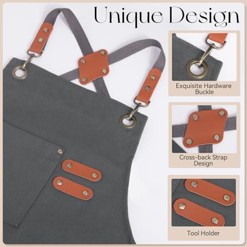 Chef Aprons for Men Women with Large Pockets, Cotton Canvas Water
